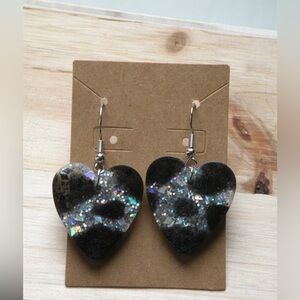 Handmade Resin Cowprint Heart Earrings